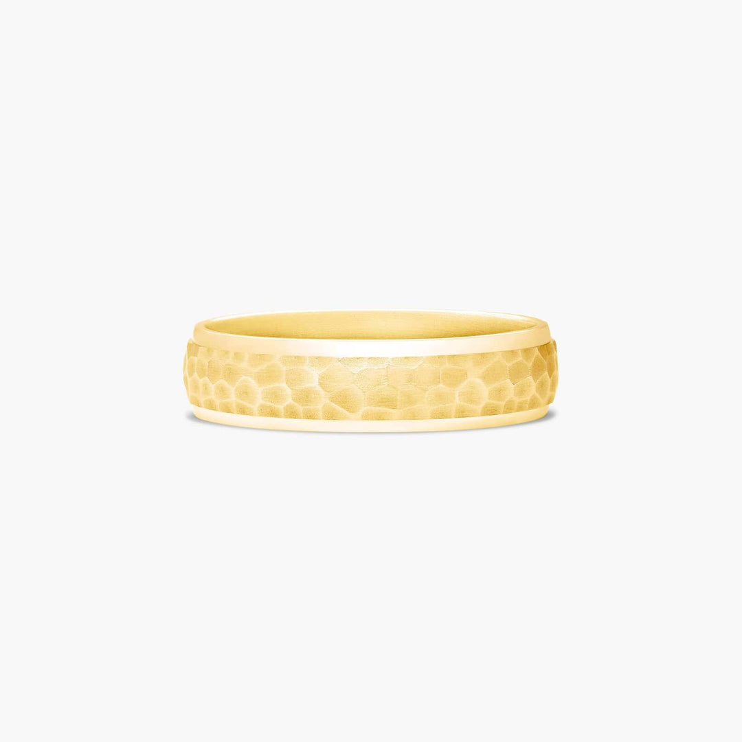 Hammered Finish Gold Band — Men's