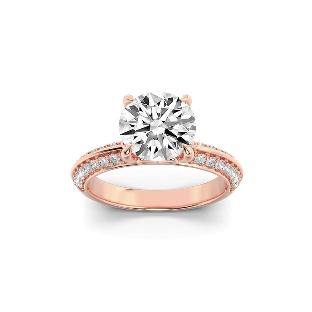 Pavé Band Round Solitaire in Rose Gold