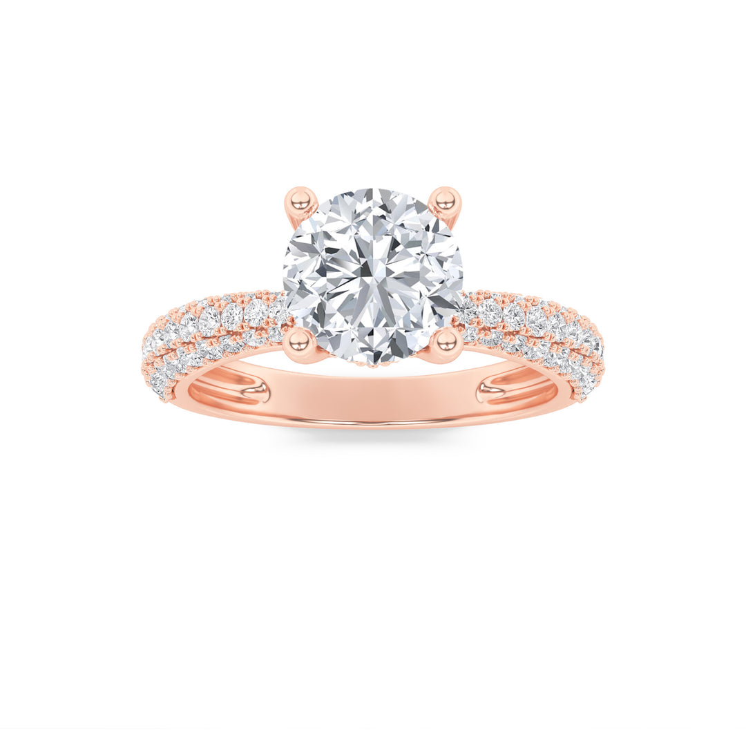 Three-Stone Round Pavé in Rose Gold