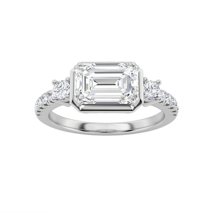 East-West Emerald Trellis Anniversary Ring in White Gold