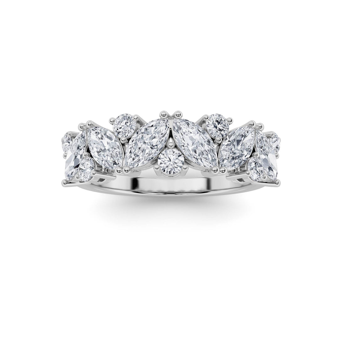 Flower Petal Side Stone — Round in White Gold