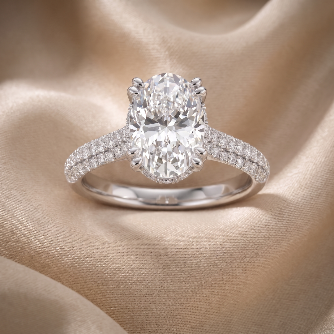 Hidden Halo Oval — 3D Diamond Band