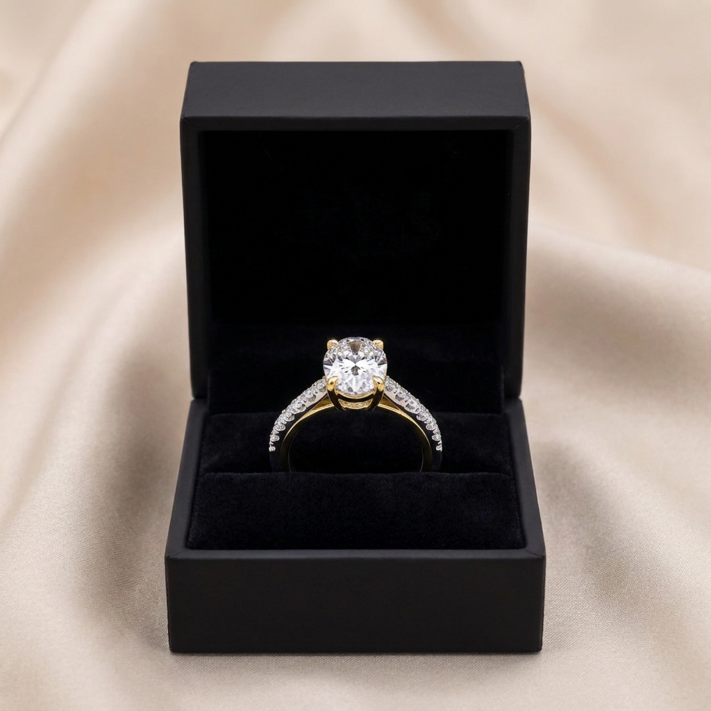 Pavé Band Oval Solitaire