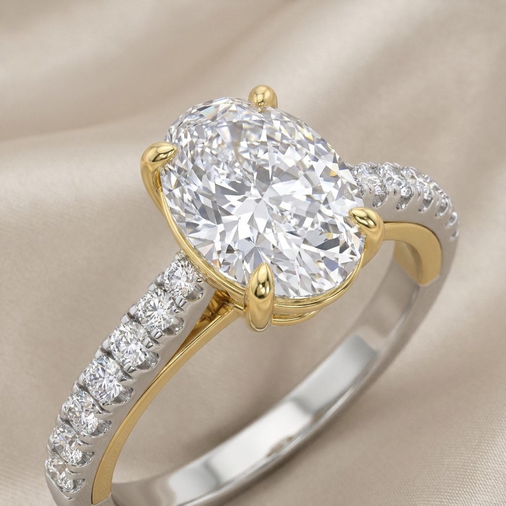 Pavé Band Oval Solitaire