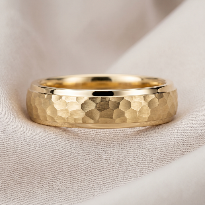 Hammered Finish Gold Band — Men&