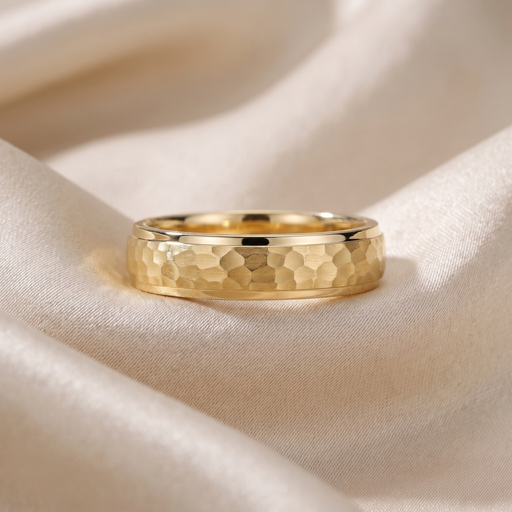 Hammered Finish Gold Band — Men&