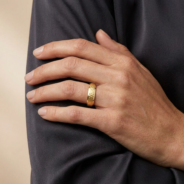 Hammered Finish Gold Band — Men&